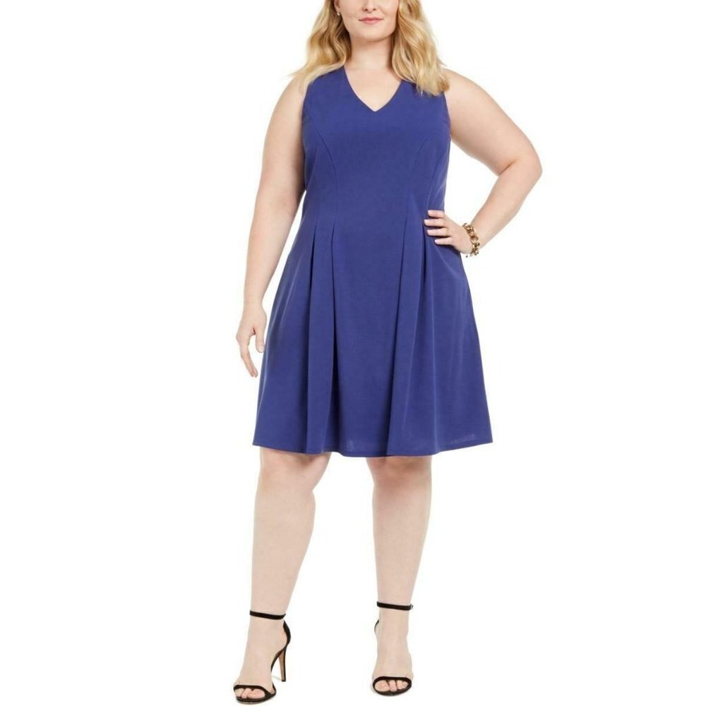 New Teeze Me sz 22 Pleated V Neck Office Wear to Work Dress Plus Womens  NWT